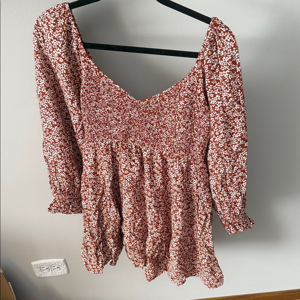 Mittoshop Burnt Orange Floral Mini Dress, size S